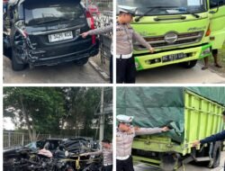 Sat Lantas Polres Tubaba Cek TKP,Tangani Kecelakaan Lalu Lintas di Jalan Tol,Yang Menewaskan 2 Orang Penumpang