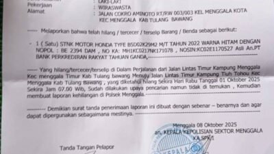 Telah Hilang STNK Sepeda Motor Honda Atas Nama Pt Bank Perkrediran Rakyat Tahun Ganda