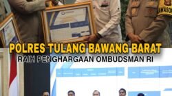 Polres Tulang Bawang Barat Terima Penghargaan dari Ombudsman RI atas Pelayanan Publik