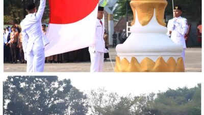 Merah Putih Diturunkan dengan Khidmat, Kapolres Tulang Bawang dan PJU Polres Tuba Tegaskan Semangat Kemerdekaan Tak Pernah Padam